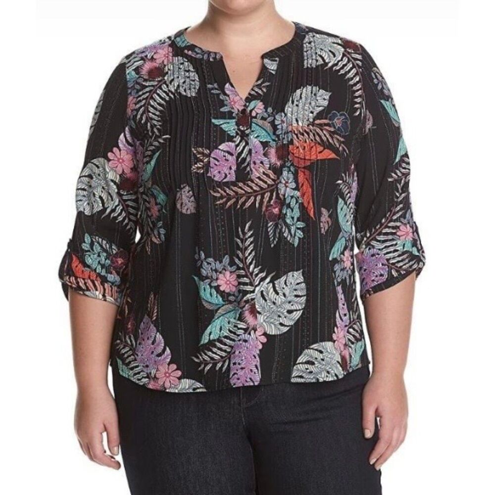 Studio Works floral tropical print 3/4 sleeve peasant top